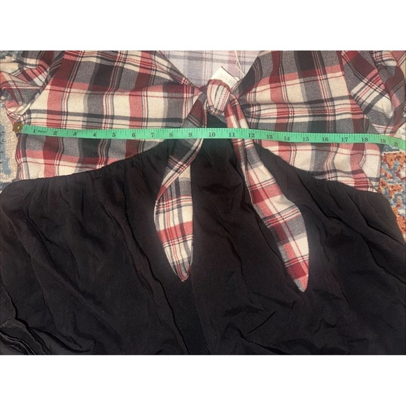 NWT Entro Sz M Women's Plaid Long Sleeve Tunic Top Boho Multicolor Front Tie - Picture 8 of 11